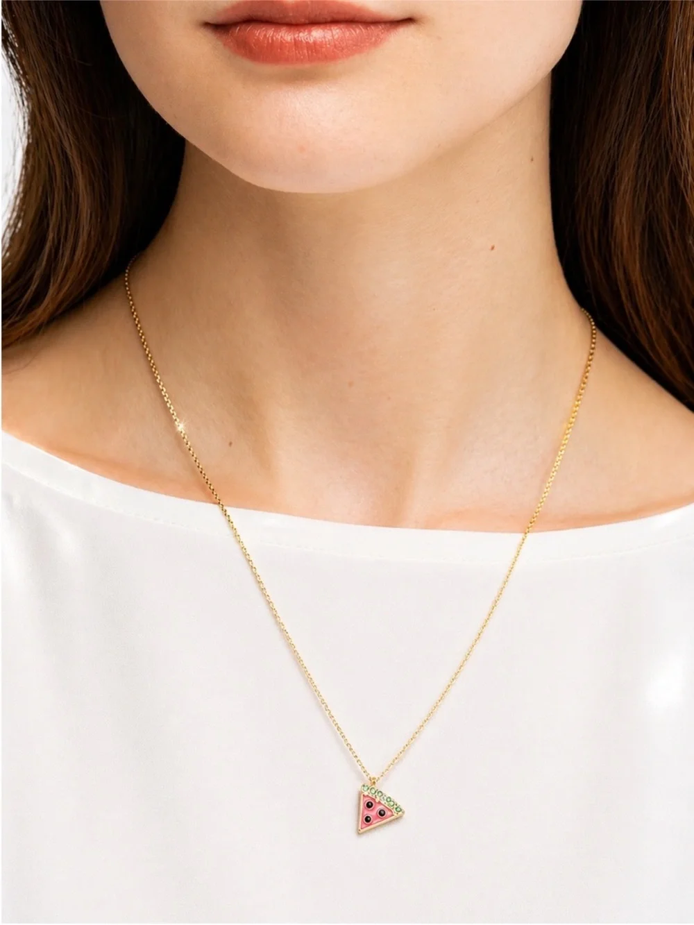 Kate Spade Picnic Perfect Watermelon Pendant Necklace NWT Gold Enamel Crystal